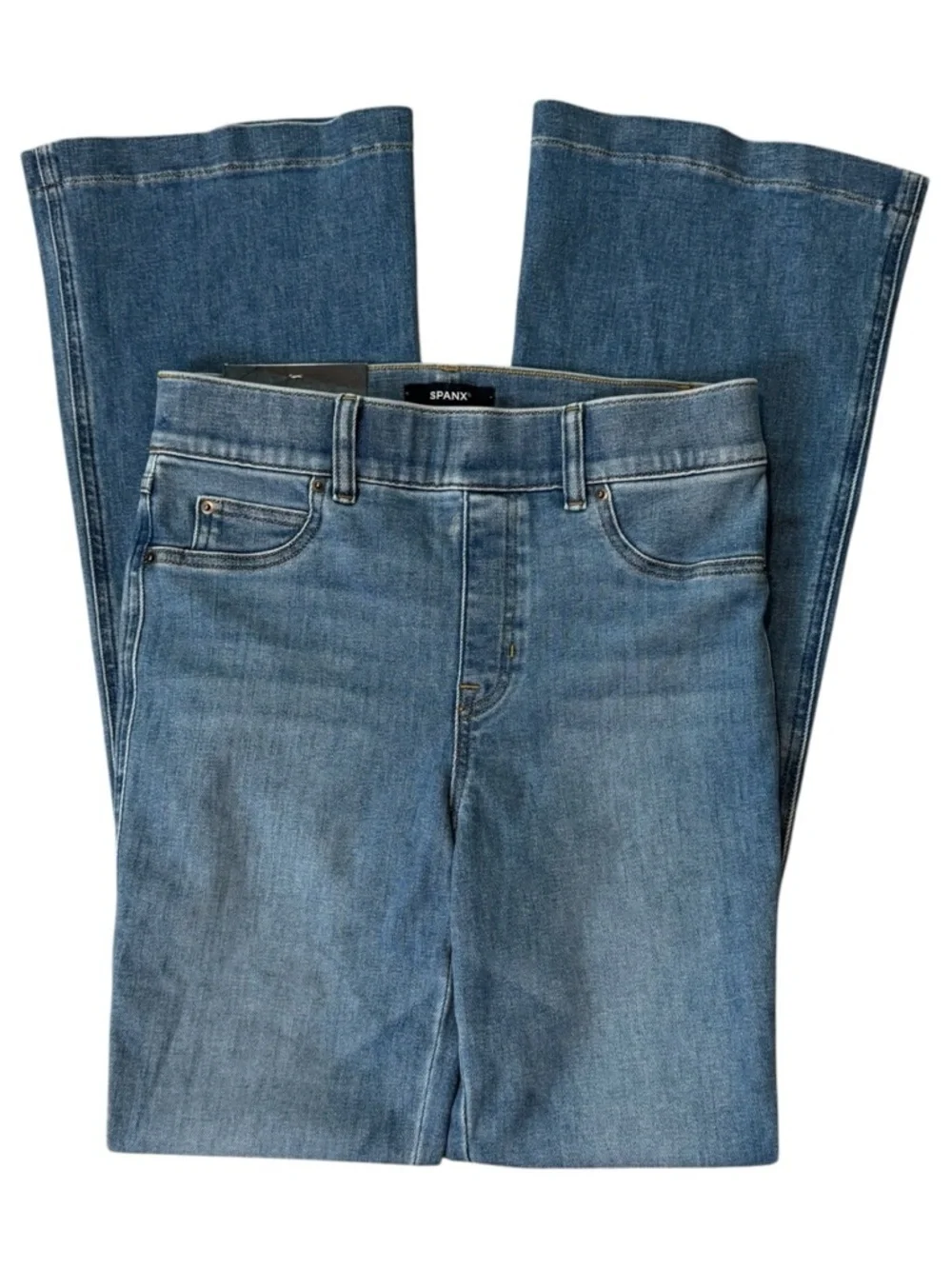 Spanx Stonewashed Blue Pull-On Sculpting Flare Denim Jeans Size S NWT - Picture 3 of 7